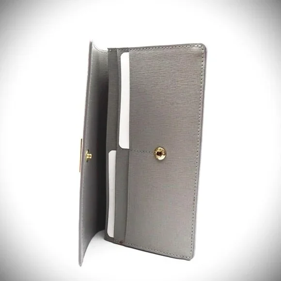 FURLA Grey Saffiano Leather Gold Plated Logo Bifold Wallet - Picture 8 of 8